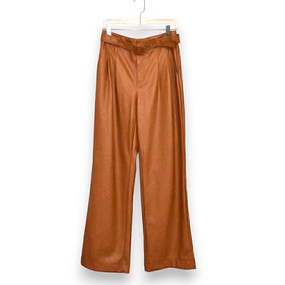 7 For All Mankind Wide Leg High Rise Faux Leather Cognac Carmel Pants Size M